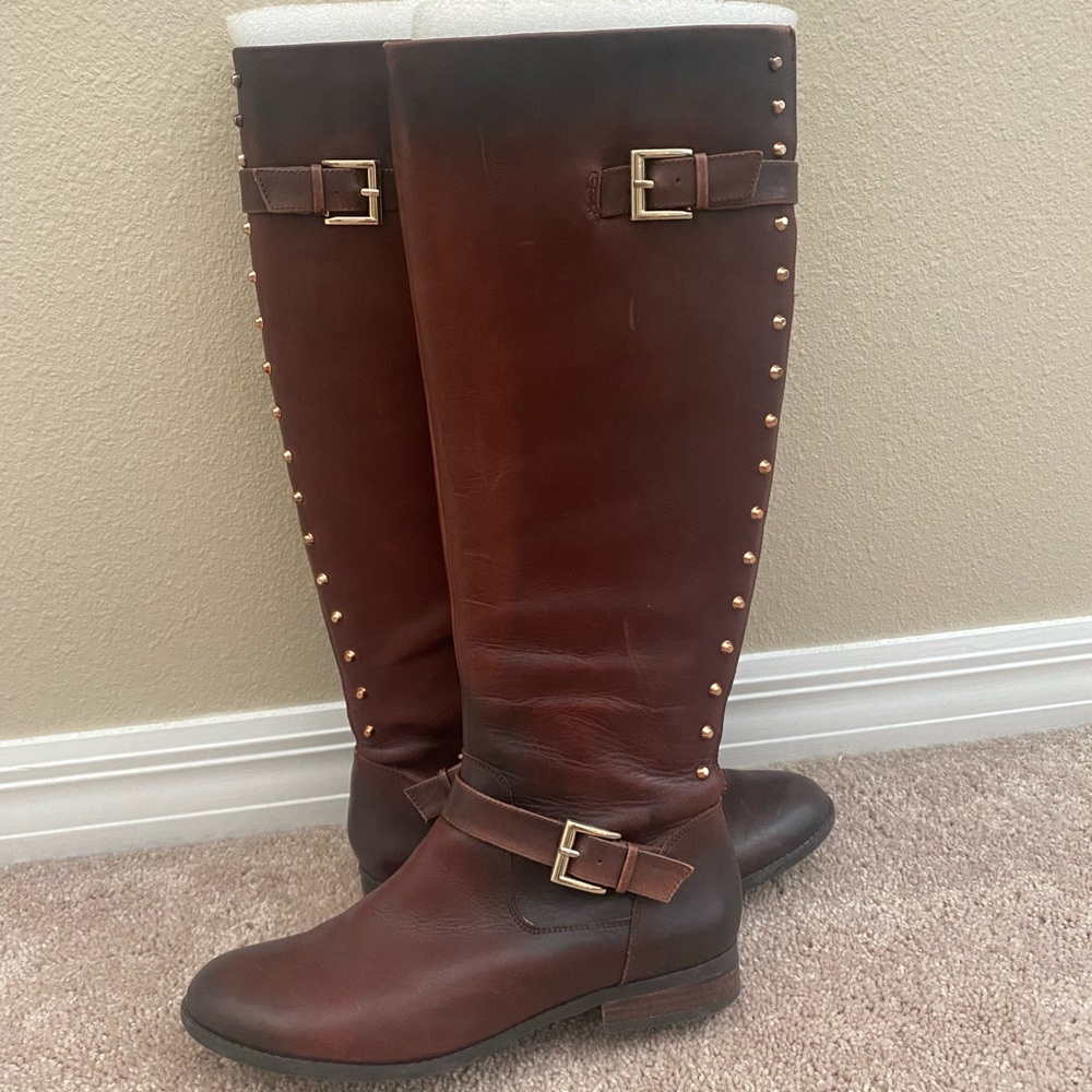 Leather knee high boots